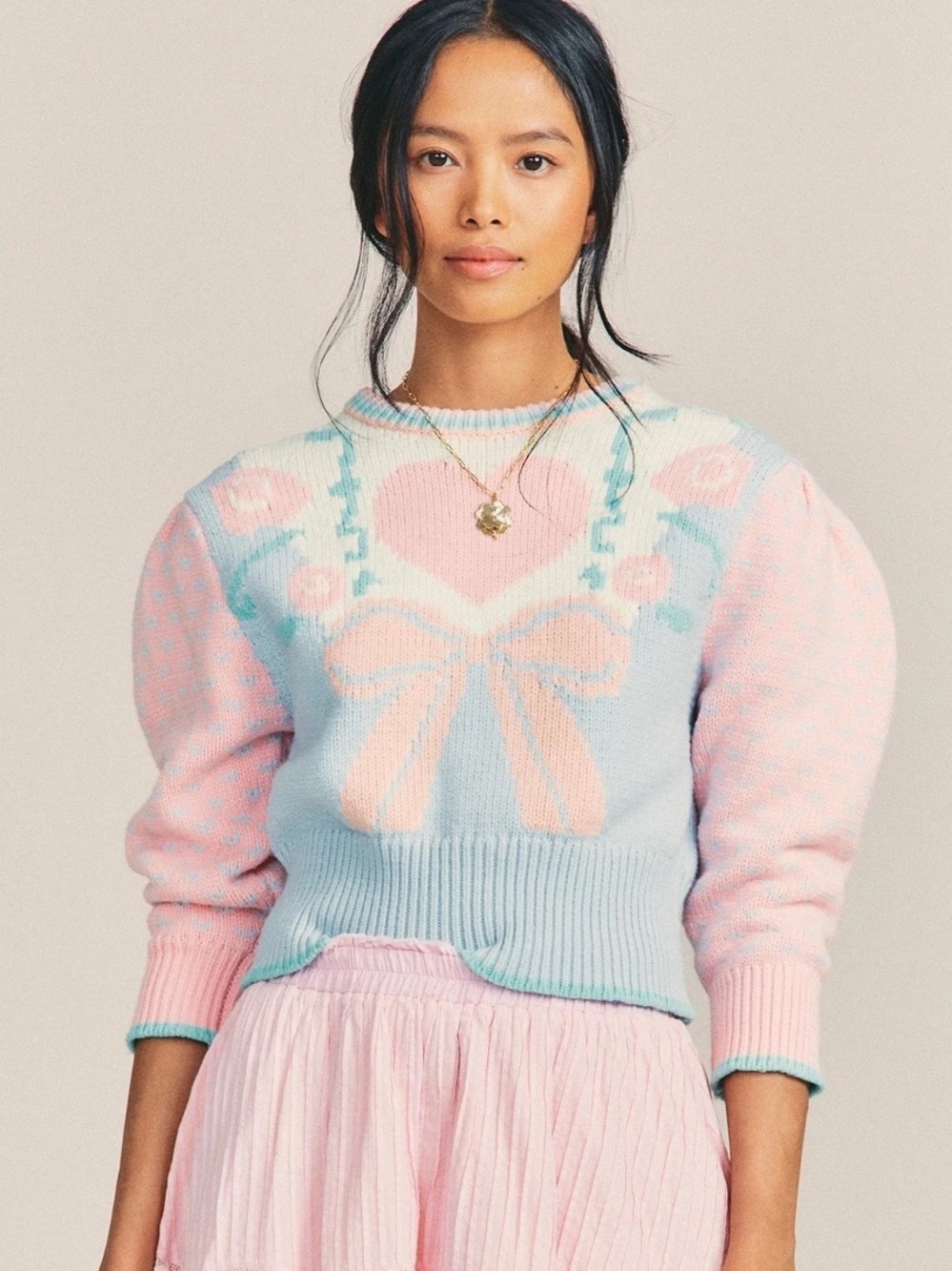 LoveShackFancy • Emani Crewneck Pullover sweater Fairy Forest Multi pink blue